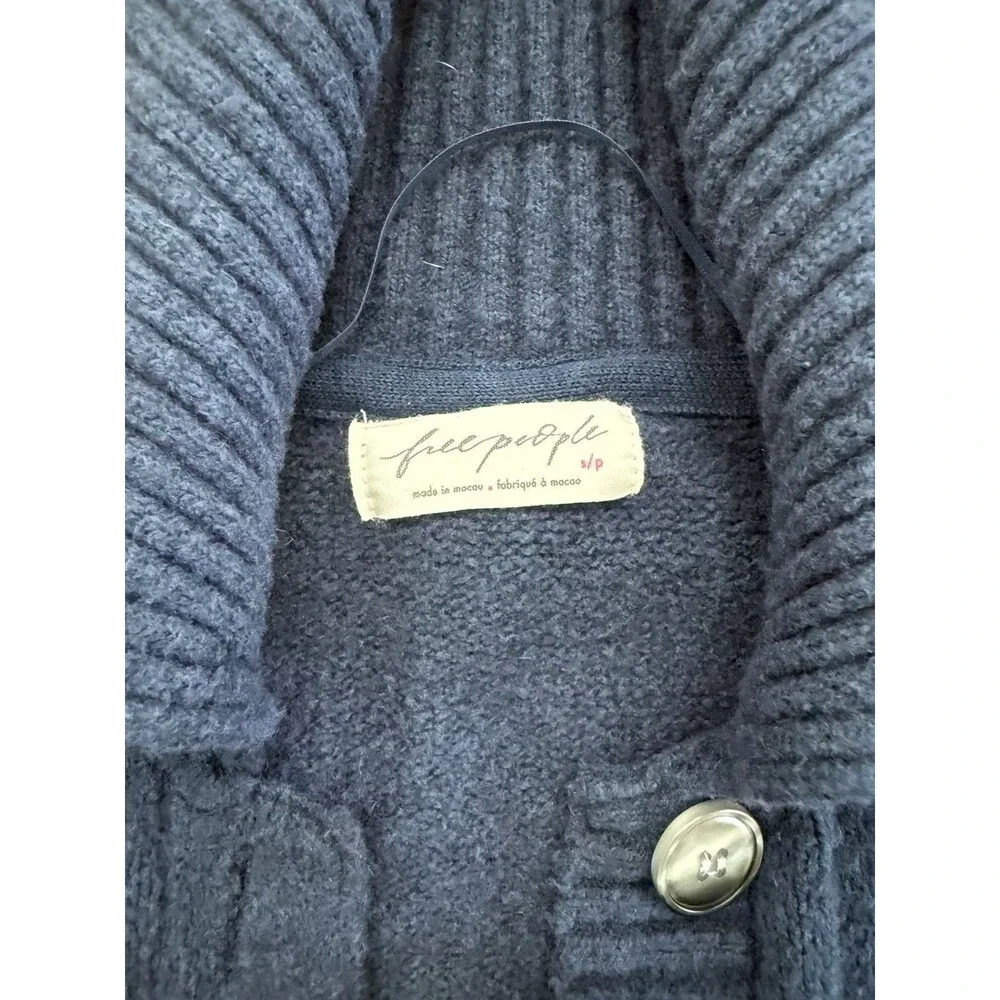 Free People Trading Up Polo Sweater S Navy Chunky Preppy Collared Relaxed Knit
